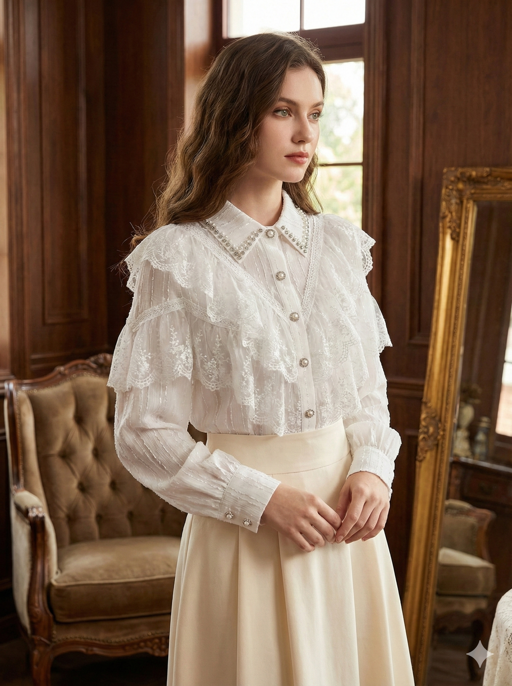 Vina | Vintage Blouse with Pearl & Rhinestone Details