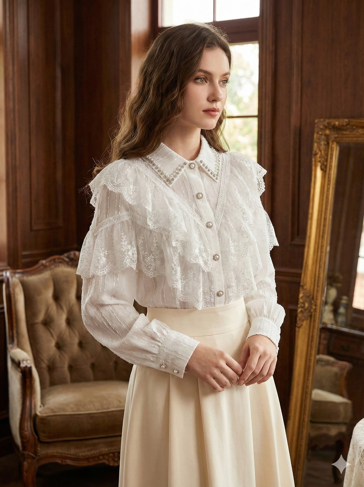 Vina | Vintage Blouse with Pearl & Rhinestone Details