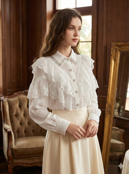 Vina | Vintage Blouse with Pearl & Rhinestone Details