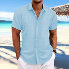 Niklas | Cotton linen striped short sleeve shirt