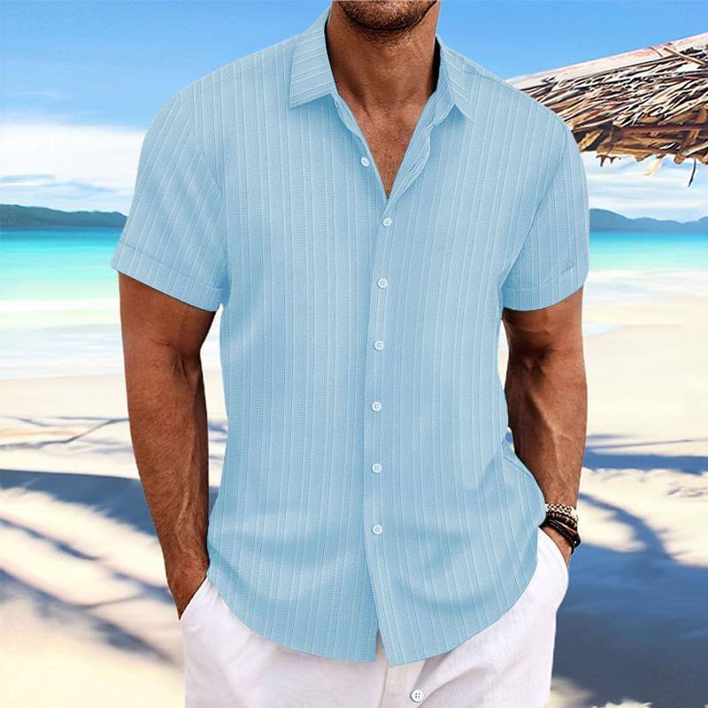 Niklas | Cotton linen striped short sleeve shirt