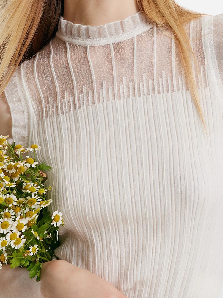 Women's Top with Ruffles Made from Tencel and Wool