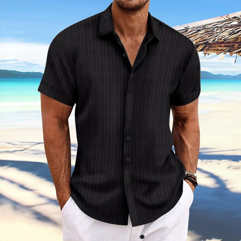 Niklas | Cotton linen striped short sleeve shirt