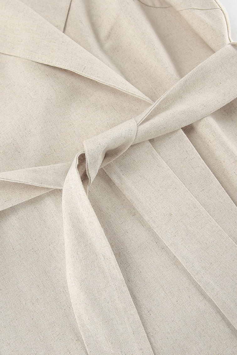 Alouette | Linen cotton dress with high waist and tie