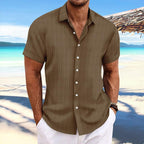 Niklas | Cotton linen striped short sleeve shirt