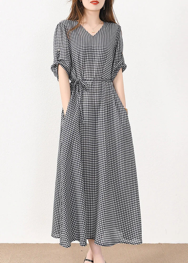 Freja | Long Dress in French Check Pattern