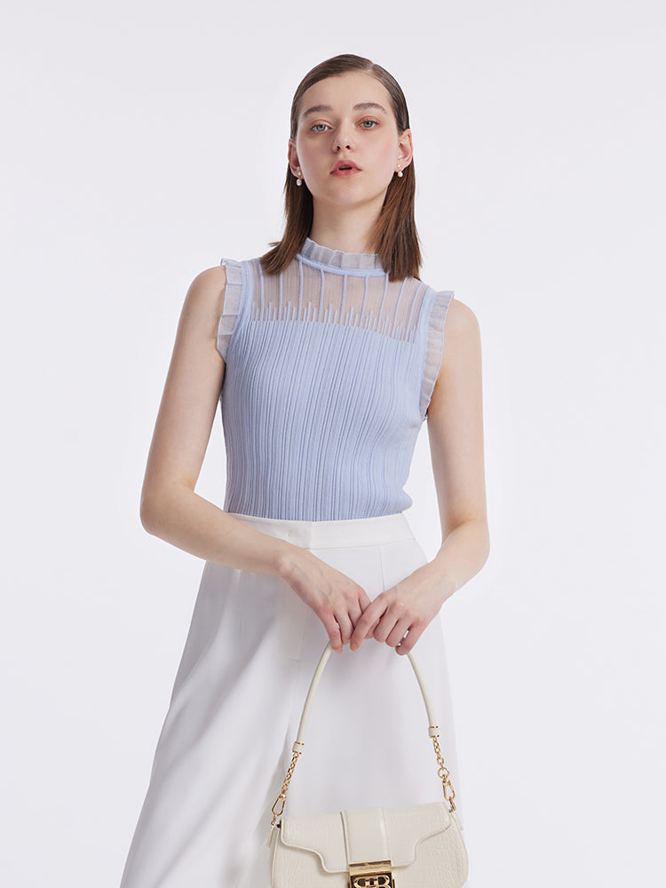 Women's Top with Ruffles Made from Tencel and Wool
