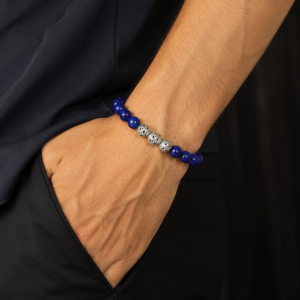 Daan | Armband Vredessymbool Lapis Lazuli Tijgerogen