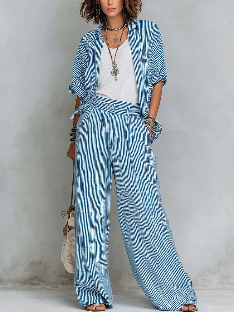 Orielle | Set with Striped Shirt and Wide Trousers