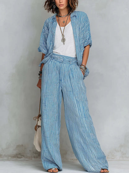 Orielle | Set with Striped Shirt and Wide Trousers