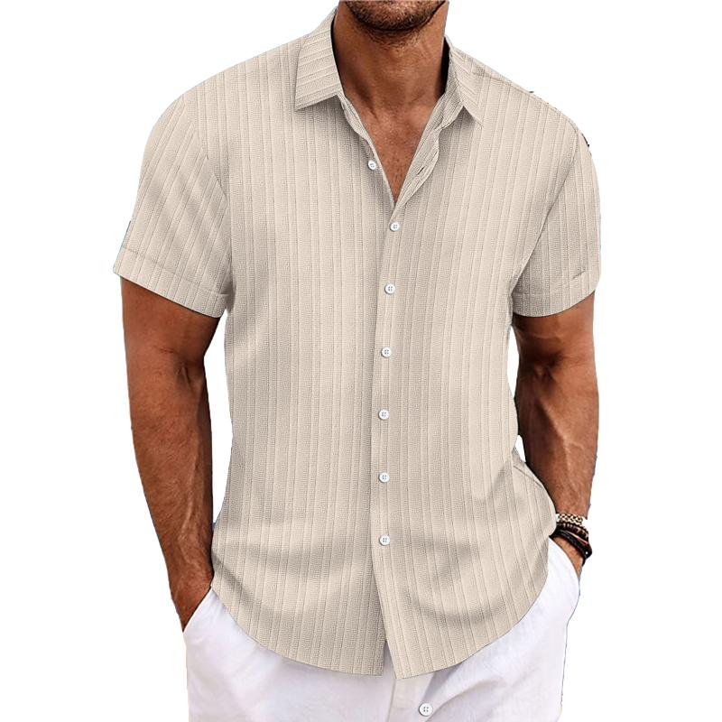 Niklas | Cotton linen striped short sleeve shirt