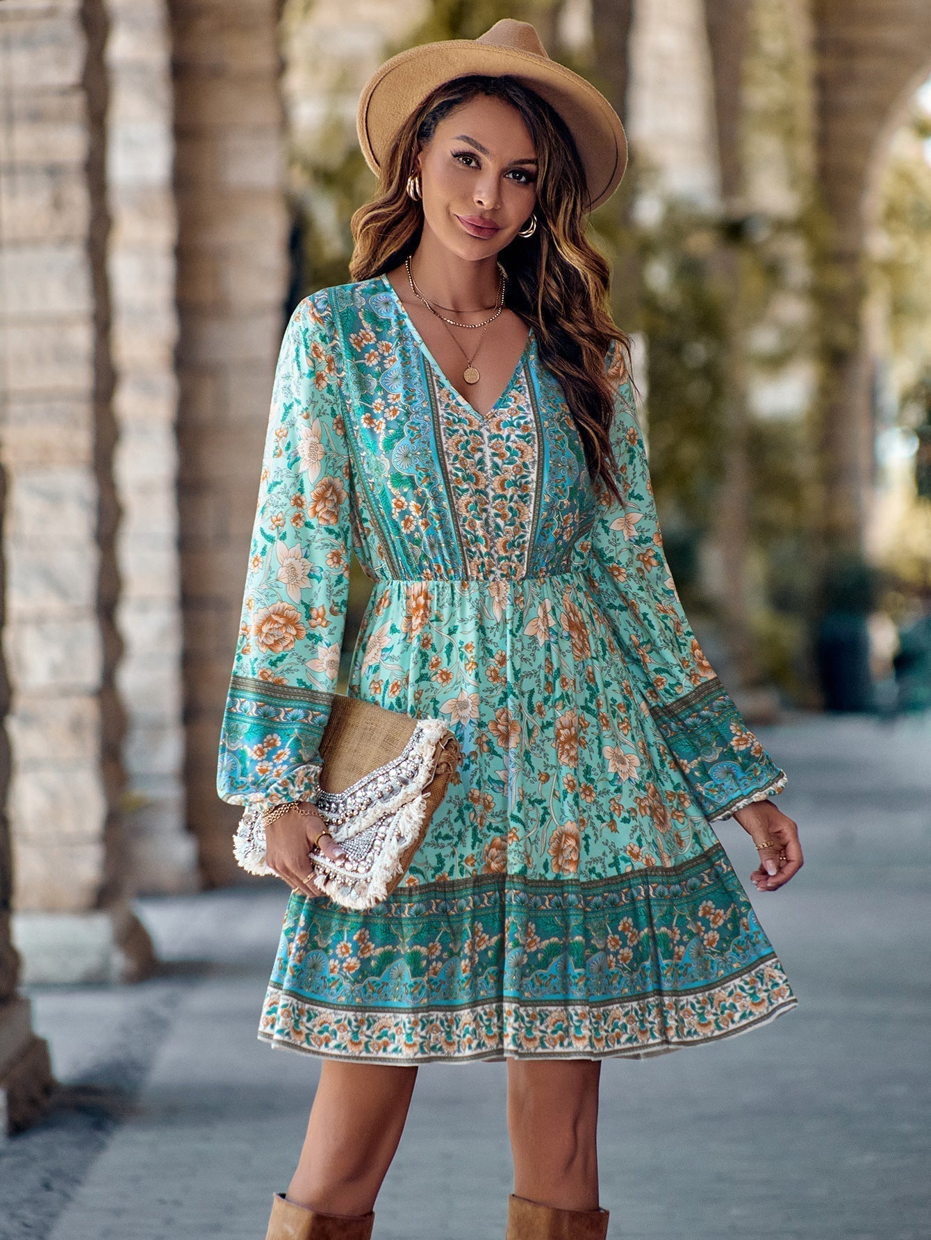 Long-sleeved Printed Dress