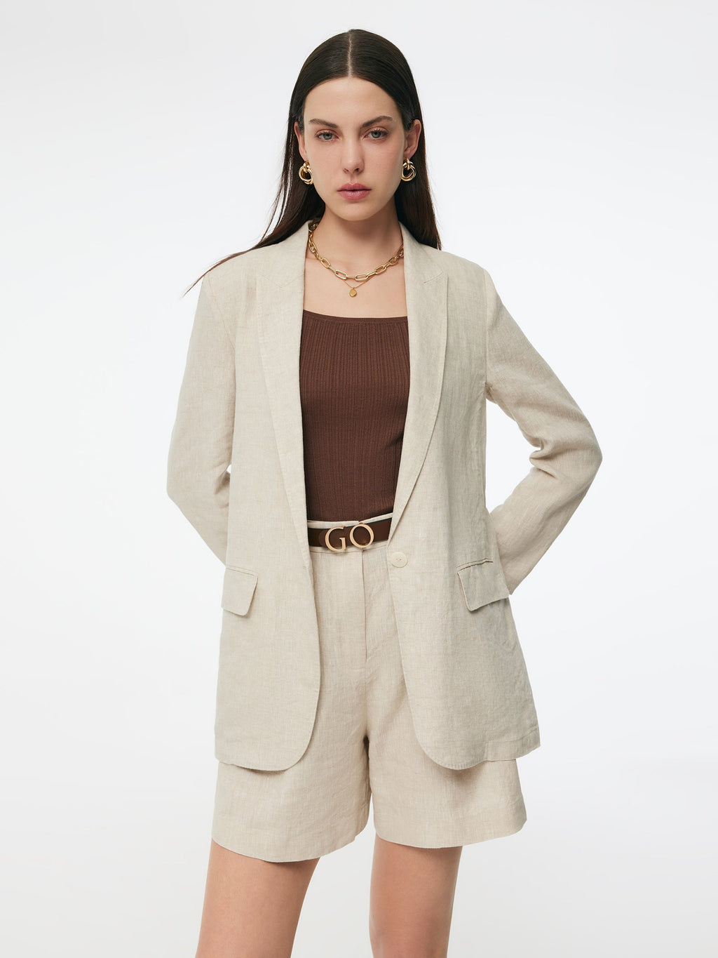 100% Linen Women's Jacket with Back Vent and One Button