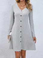 V-Neck Button-Down Dress