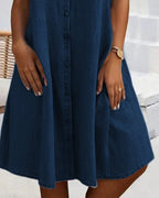Sveta Short-Sleeved Denim Dress with Button Placket