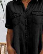 Sveta Short-Sleeved Denim Dress with Button Placket