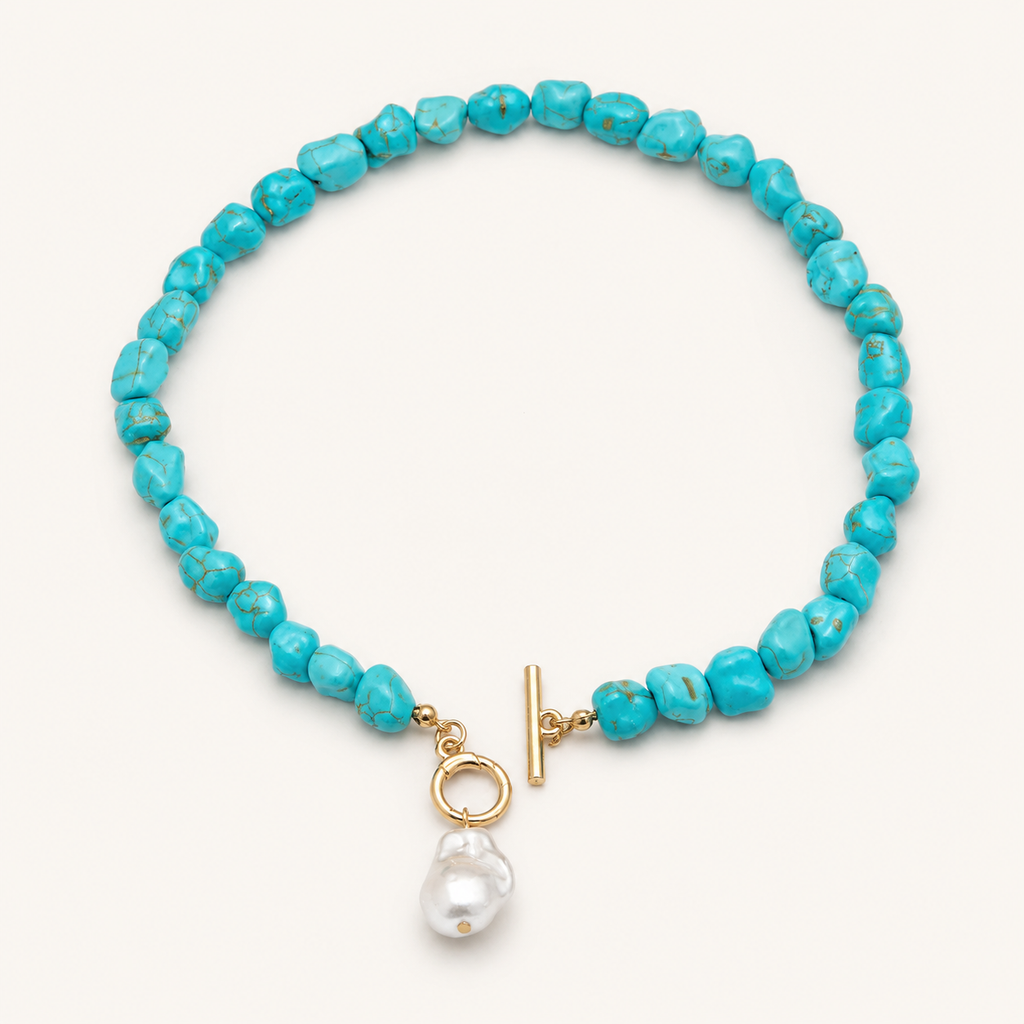 Lily | Natuurlijke turquoise gevormde parel hanger ketting