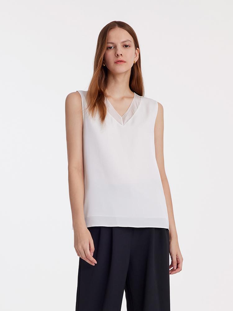 White V-neck camisole top made of acetate