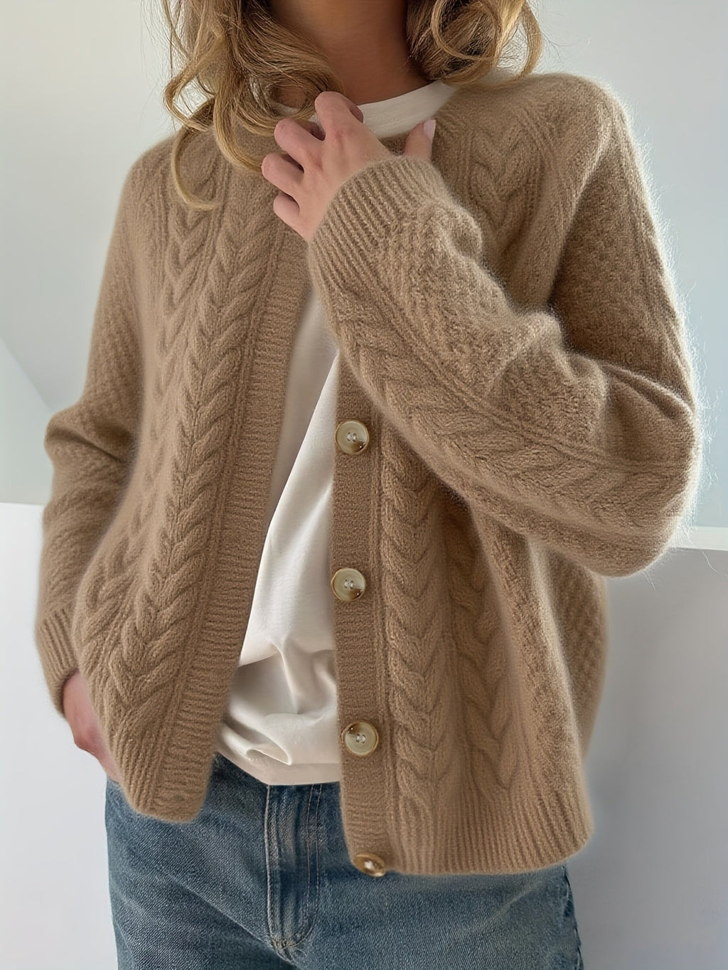 Dwina™ Cardigan with Buttons and Cable Knit Pattern