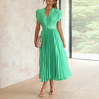 Lisi Maxi Dress with V-Neck and Pleats