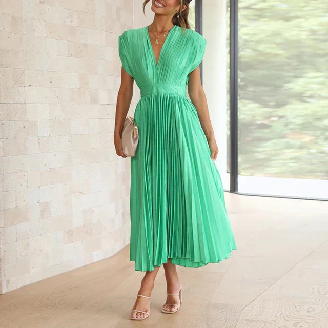 Lisi Maxi Dress with V-Neck and Pleats