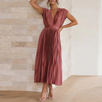 Lisi Maxi Dress with V-Neck and Pleats