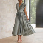 Lisi Maxi Dress with V-Neck and Pleats