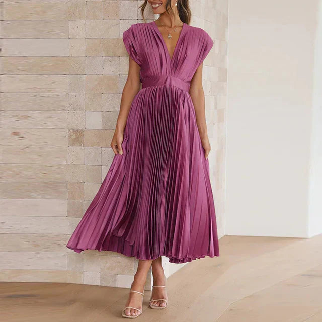 Lisi Maxi Dress with V-Neck and Pleats