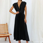 Lisi Maxi Dress with V-Neck and Pleats