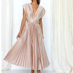 Lisi Maxi Dress with V-Neck and Pleats