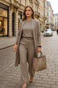 Evanna | 3-Piece Set – Basic Top, Cardigan & Straight Trousers