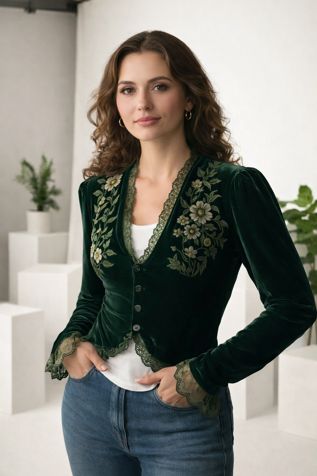 ELINA | Velvet Blouse with V-Neck