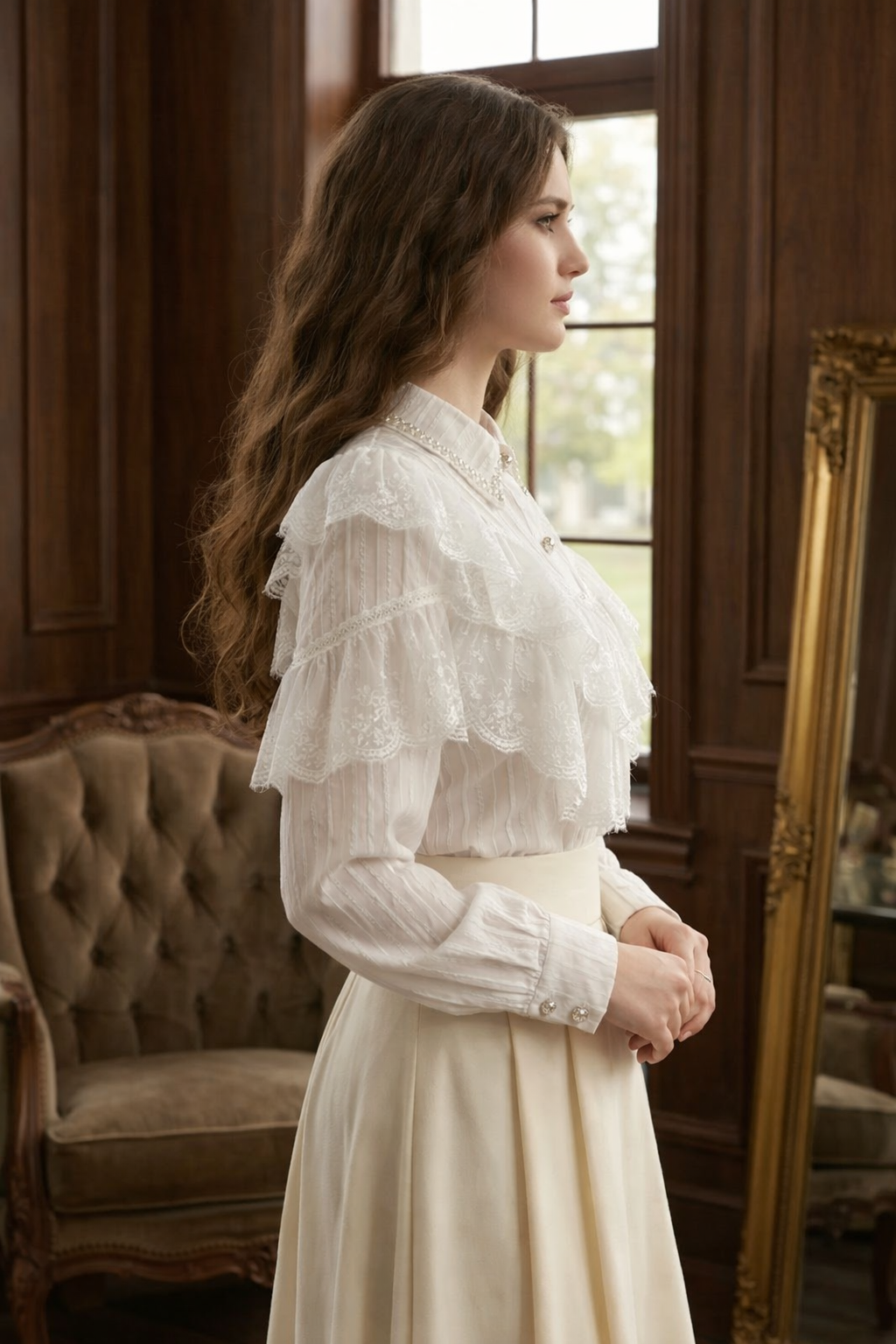 Vina | Vintage Blouse with Pearl & Rhinestone Details