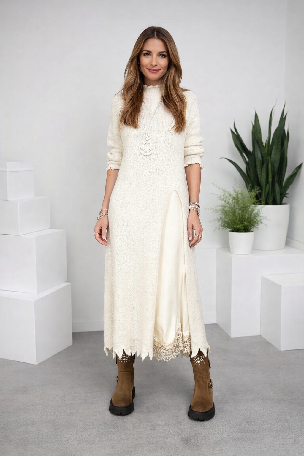 Valérie | Satin Maxi Dress & Fine Knit Sweater Set