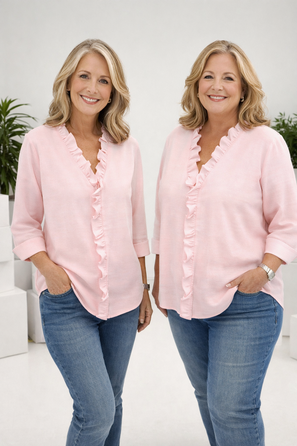 Aletta | Blouse with Ruffles, V-Neck and Long Sleeves