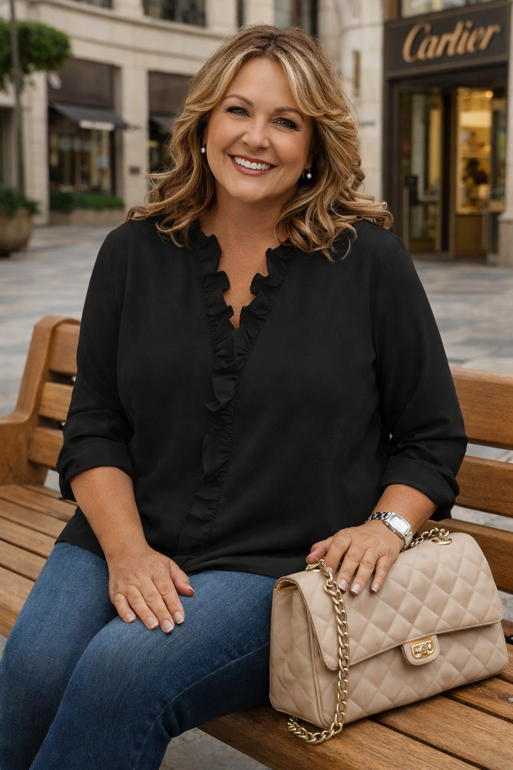 Aletta | Blouse with Ruffles, V-Neck and Long Sleeves