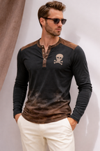 Casual Henley Long-Sleeve T-Shirt with Pattern