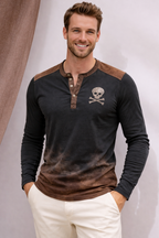 Casual Henley Long-Sleeve T-Shirt with Pattern