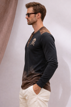 Casual Henley Long-Sleeve T-Shirt with Pattern