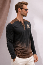 Casual Henley Long-Sleeve T-Shirt with Pattern