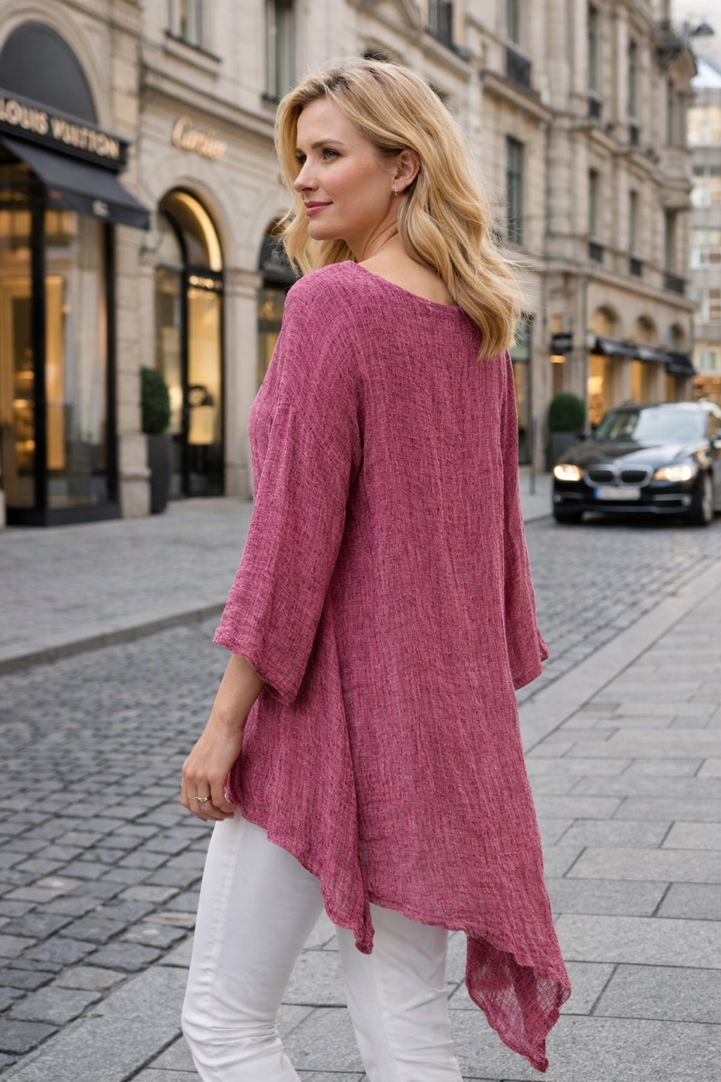 LIVIA | Oversized Women's Tunic Blouse made of Cotton-Linen with O-Neck
