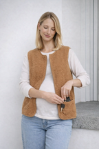 Alma | Sleeveless Brown Wool Maternity Jacket