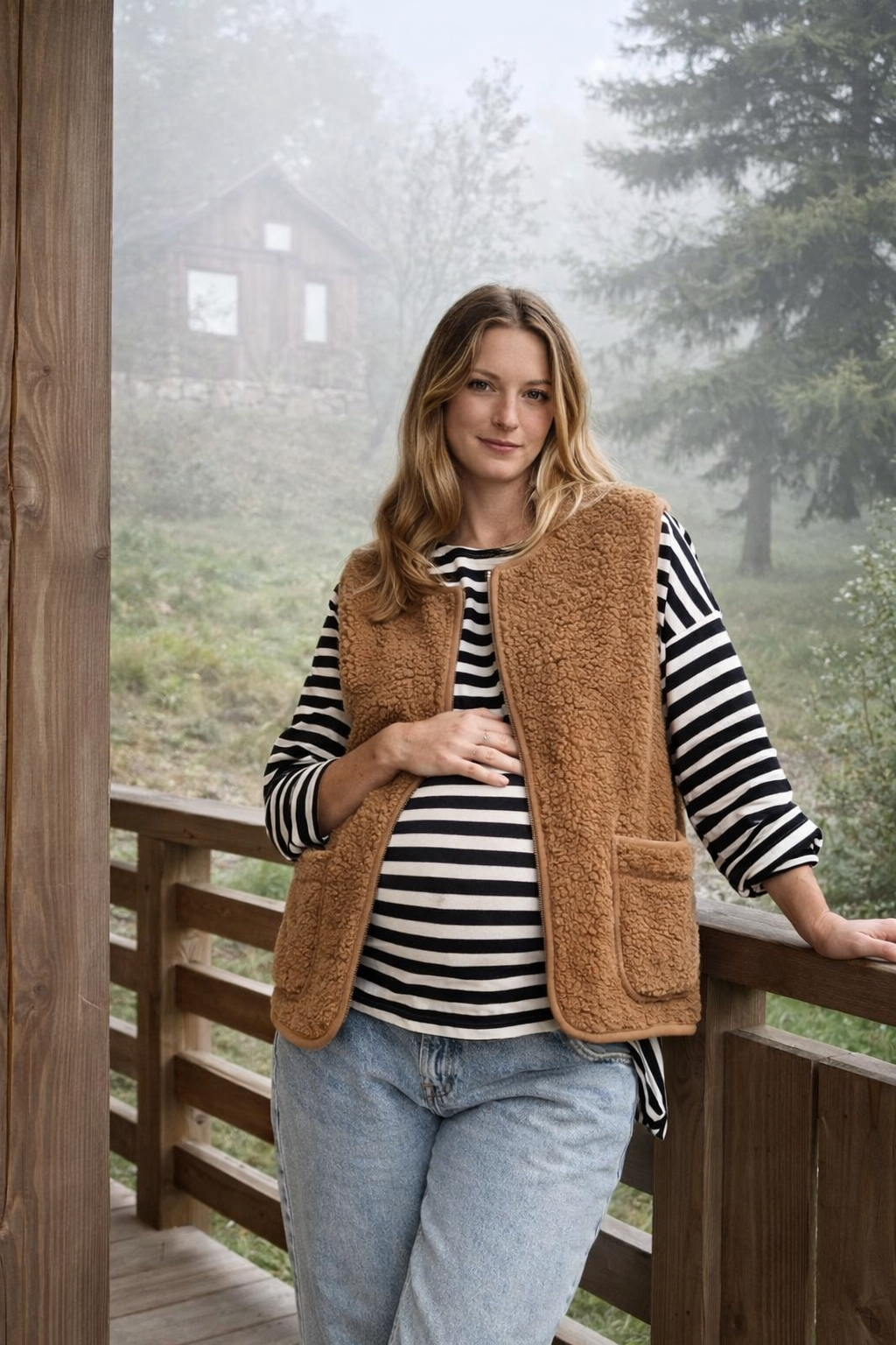 Alma | Sleeveless Brown Wool Maternity Jacket