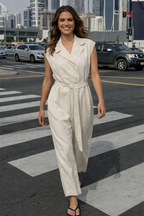 Alouette | Linen cotton dress with high waist and tie