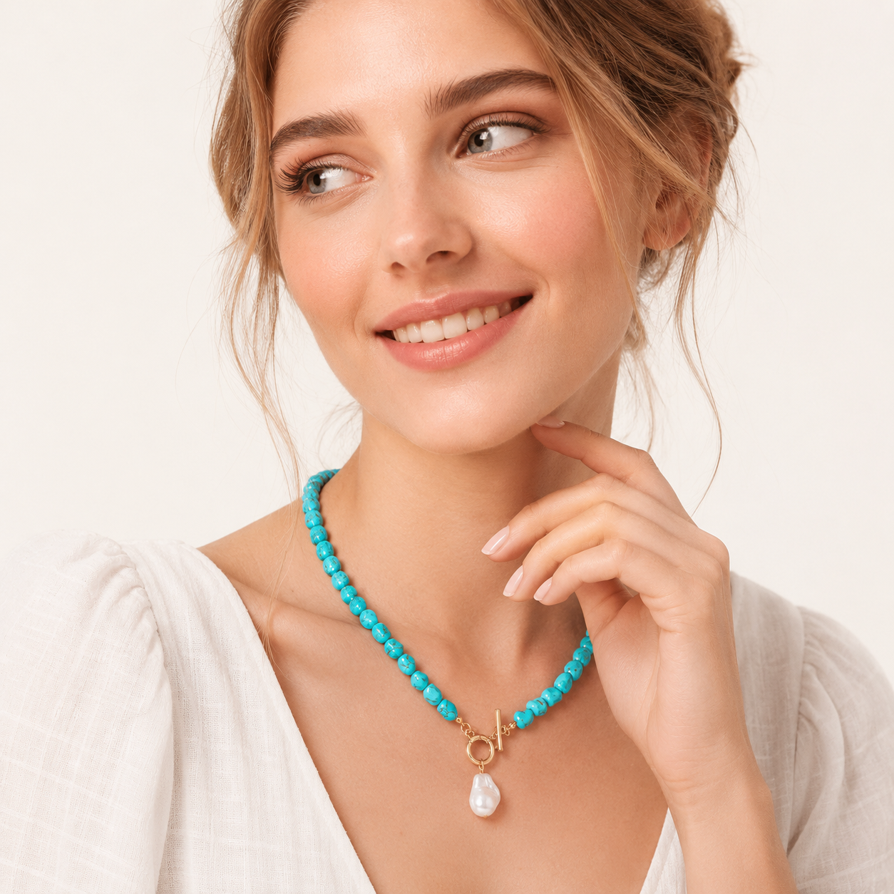 Lily | Natuurlijke turquoise gevormde parel hanger ketting