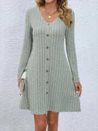 V-Neck Button-Down Dress