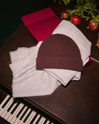 Cashmere Beanie with Stripes | Dark Mahogany