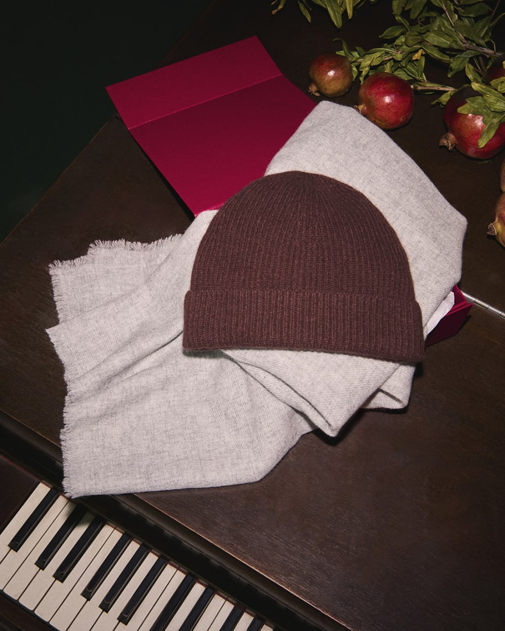 Cashmere Beanie with Stripes | Dark Mahogany