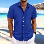 Niklas | Cotton linen striped short sleeve shirt