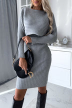 Striped Long Sleeve Top and Strap Mini Dress Set